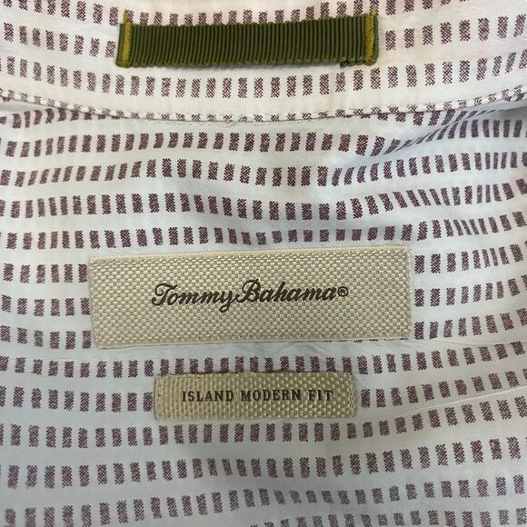 Tommy Bahama Island Modern Fit Mens  XXL Cotton Silk Button Up Shirt Brown White - Picture 11 of 13